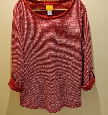 Women's Top Dillards Sz L Ruby Textured Red White Stripe