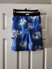OP Ocean Pacific Boy's M 8 Surfing Dogs Swim Trunks Blue