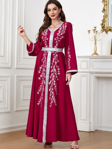 Muslimische Stickerei elegant Kaftan Maxikleid bescheiden Frauen Abaya Dubai Partykleid - Bild 3 von 53