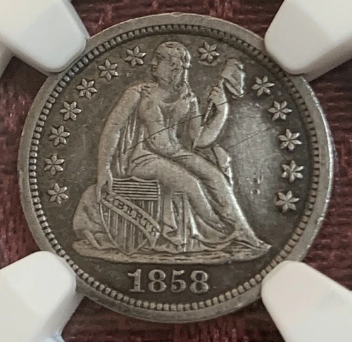 1858 SEATED LIBERTY DIME - NGC XF DETAILS
