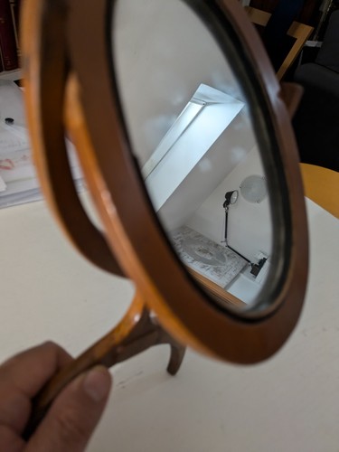 Specchio ovale girevole da toeletta fatto a mano in legno del 900- 32 X 15 cm - Foto 17 di 24