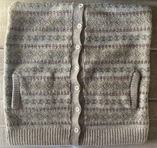 Knit Faire Isle Pillow Cover Repurposed Wool Sweater Buttons 18”