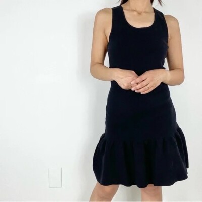 Sandro Scoop Neck Ribbed Mini Dress in Navy Blue Stretch Cotton Sz 1 FR/ S US