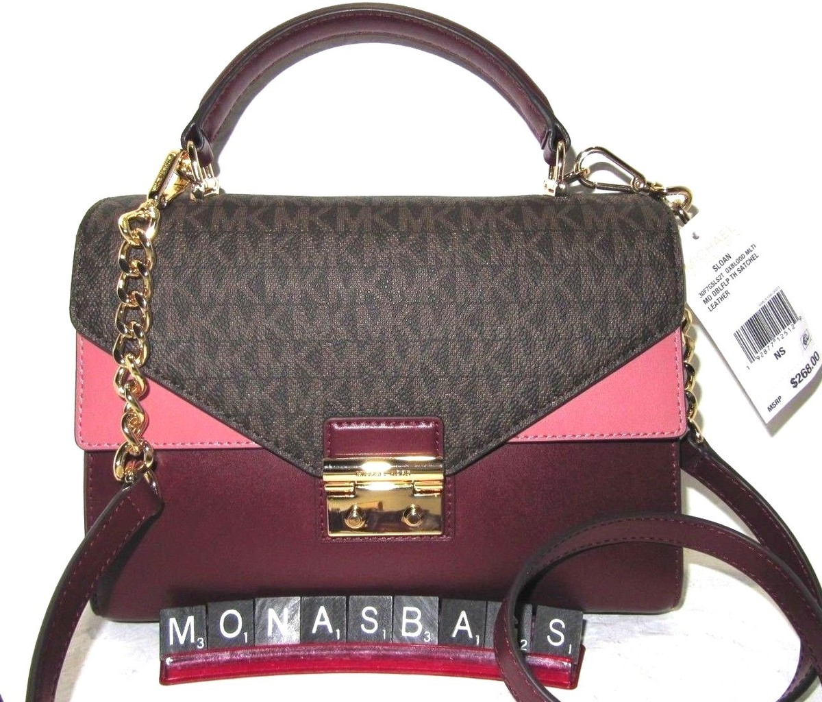 さはら Michael Kors Sloan Brown Oxblood Pink Double Top Handle Satchel