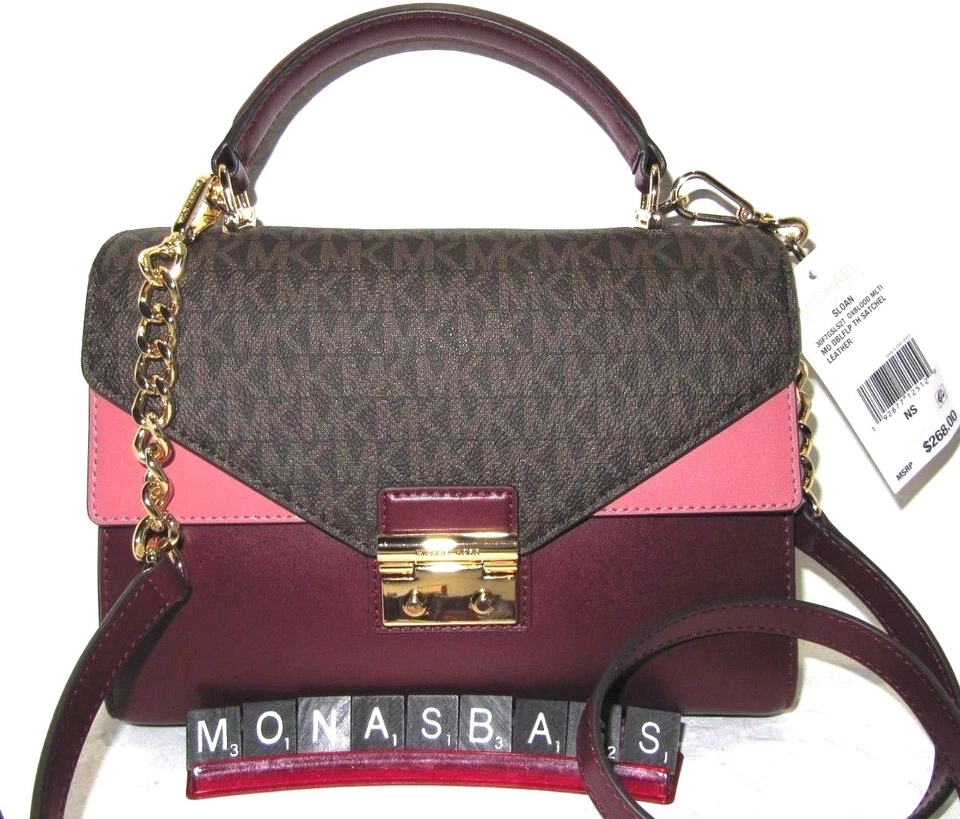 Michael Kors Sloan коричневый Oxblood розовый двойной верхняя ручка сумка Дамская сумка с Ярлыками $268 - Изображение 2 из 4