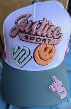 Justice Girls Baseball Style Hat, Gray with Green Brim