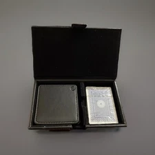 Vintage Gendex Corporate Gift Black Leatherette Cards & Coaster Set 1990s Unused