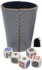 Poker Dice White Rounded Corners Pouch Real Leather Compact Dice Cup Grey Black