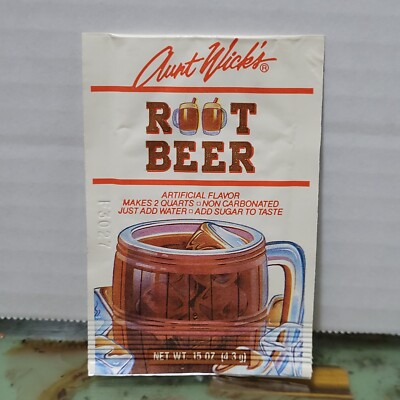 NOS Vtg 1980s Aunt Wick's Root Beer flavor Drink Mix Packet Set Prop JEL SERT