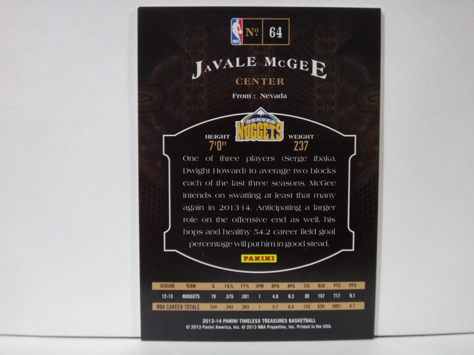 2013-14 Panini Timeless Treasures /299 JaVale McGee #64 - Image 2 of 2