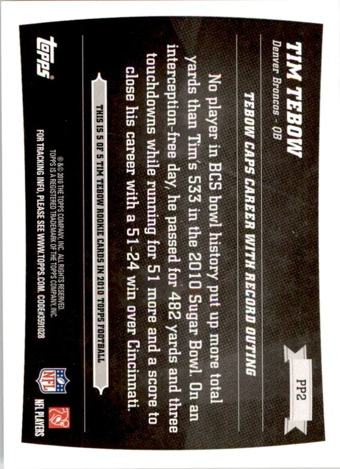2010 Topps Peak Performance #PP2 Tim Tebow - Image 2 of 2