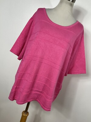 CJ Banks 2X Shirt Top Knit Scoop Neck Short Sleeve Stripe Stretch Womens M1