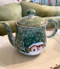 Rare Vintage The Cellar Macy’s Log Cabin Made In Italy 1995 Hand Painted Teapot