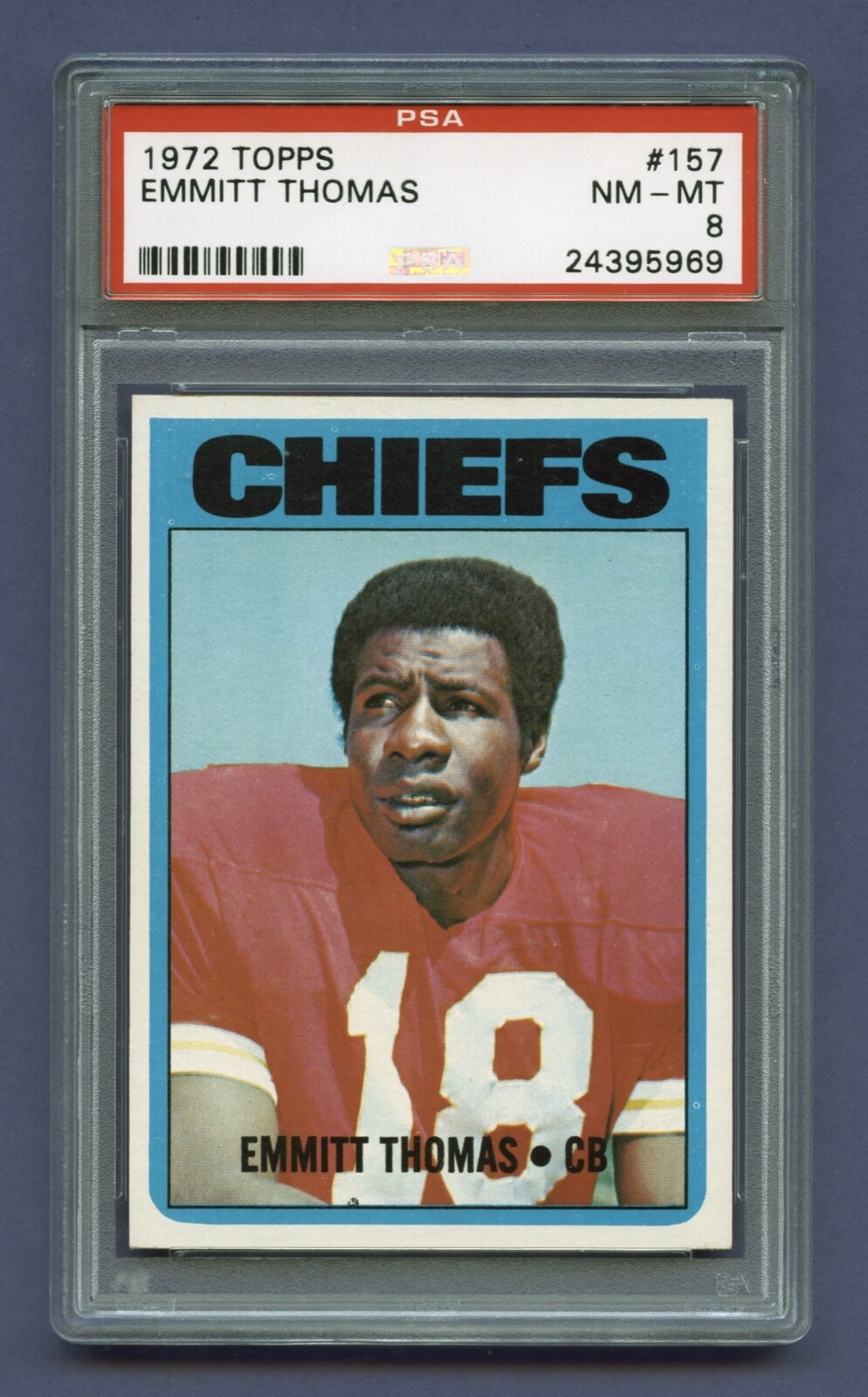 1972 EMMITT THOMAS PSA 8 NM-MT TOPPS HOF KANSAS CITY CHIEFS SHARP (#157) RZC