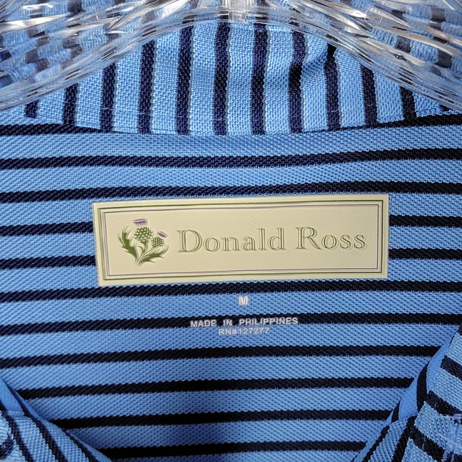 Donald Ross Golf Shirt Mens Medium Polo Blue Striped Sport Short Sleeve