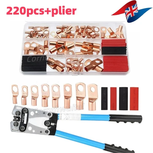 Heavy Duty Battery Cable Crimping Tool Wire Lug Crimper Terminal Copper Lugs Kit - Picture 27 of 30