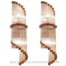 Pair Vintage Old Art Deco Copper Glass Rod Ship Light Fixture Wall Sconces Lamp