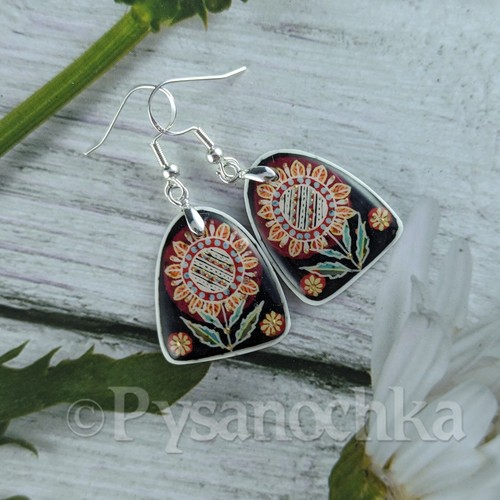 Pendientes Pysanka. Cáscara de avestruz. Huevo de Pascua estilo. Pysanky hecho a mano por Halyna - Imagen 4 de 6