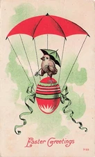 Fantasy Easter Card Paratrooper Chick Funny Humanized Aviation Vtg Postcard H19