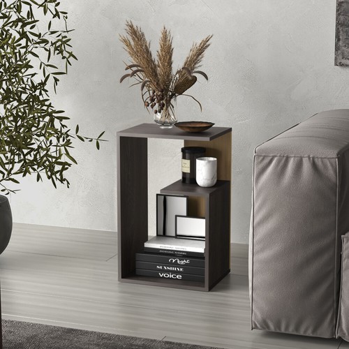 25" High 3 Tier Side Table Black White Natural Oak - Picture 100 of 117