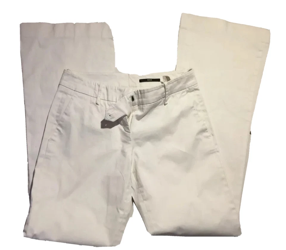 PANTALON BLANC CHINO FEMME HUGO BOSS TAILLE US 26 FR 36 COUPE FLARE - Photo 2/4
