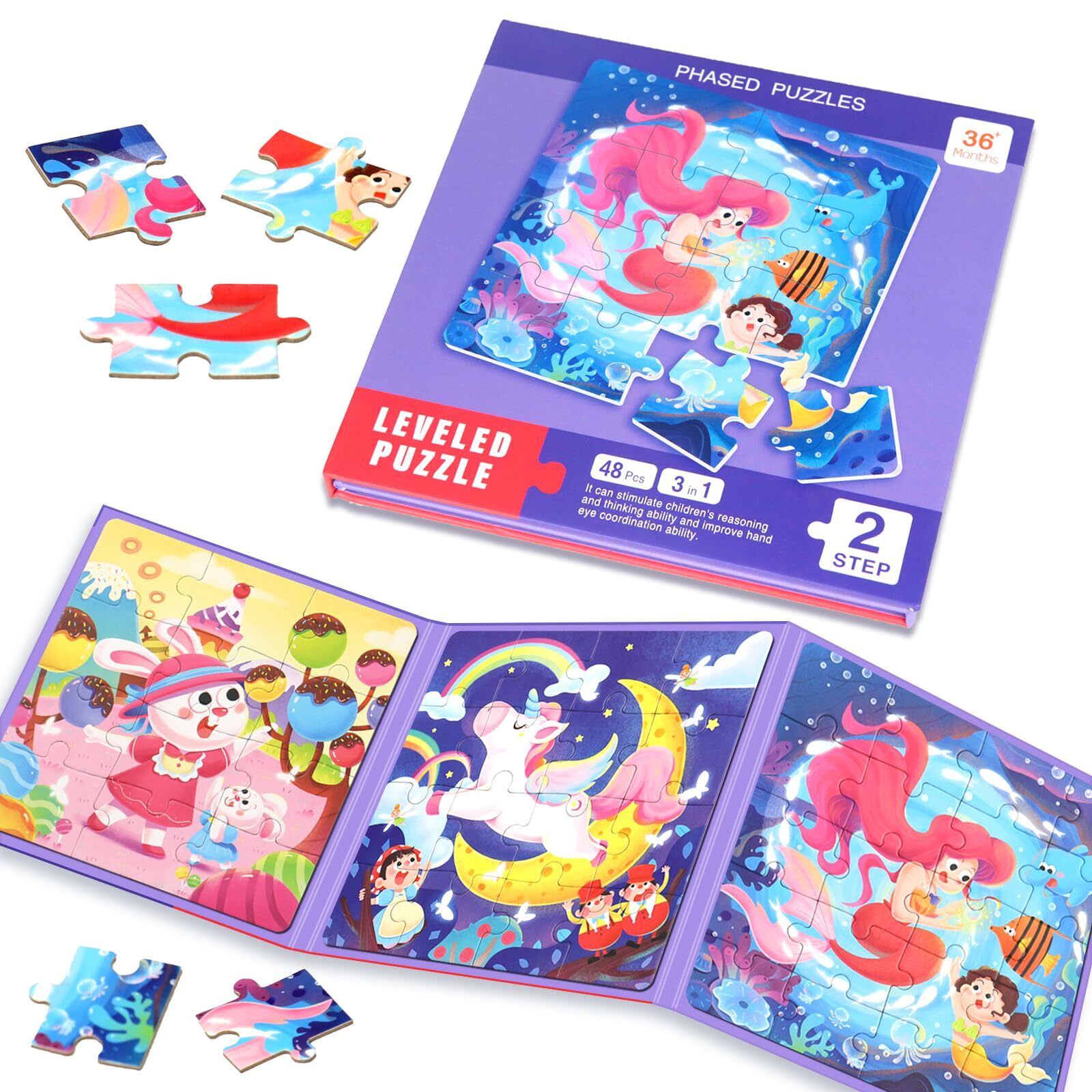 Magnetic Puzzles for Toddlers 1-3 Cartoon Mermaid Magnet 3 in 1 Jigsaw Puzzle...