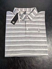 NWT MEN'S ADIDAS 2 COLOR STRIPE POLO, SIZE: M, COLOR: GRAY/WHITE J553 