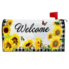 Sunflower Butterfly Welcome Mailbox Cover - Fits Standard Mailbox - 21" X 18"