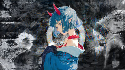 Anime girls creative coding blue hair eyes pointy ears playmat gaming mat