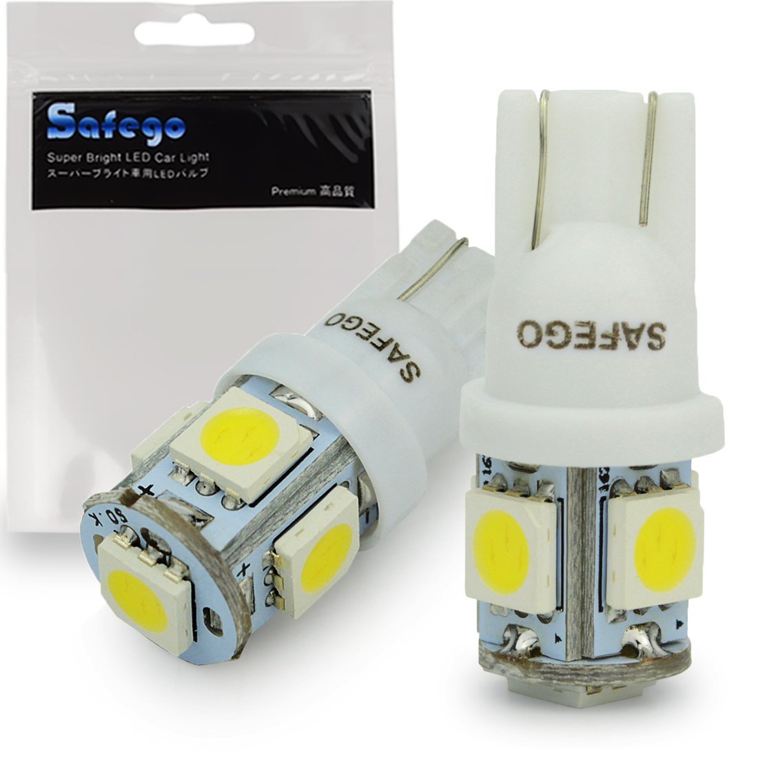 Ampoules T10 LED Safego W5W 5SMD pour éclairage intérieur de voiture blanc
