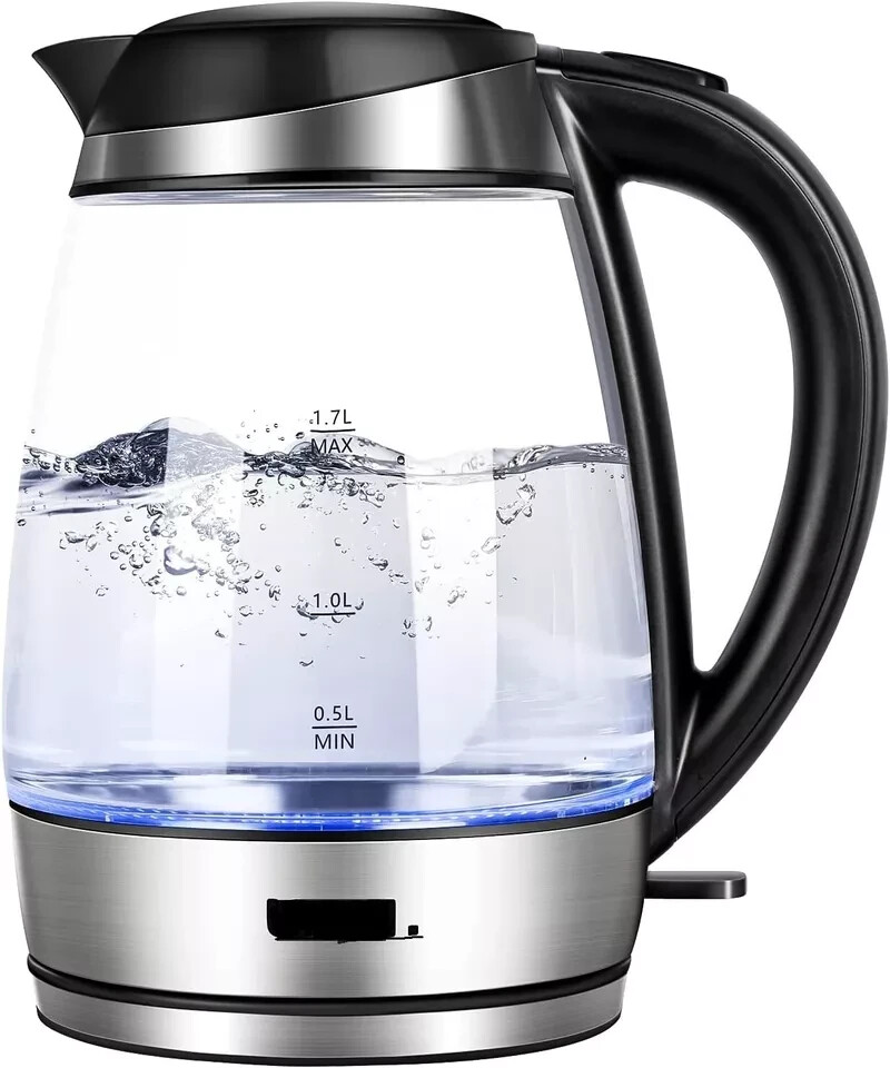 Bollitore Elettrico 2200W Inox Vetro 1,7 Litri Luce Led Bollizione Rapida Nuovo