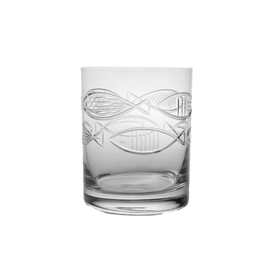 Go Fish Large Cocktail Glasses 10 oz Set of 4 Double Old Fashioned Themed Clear