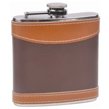 Two Tone Leather Hip Flask, 6 oz