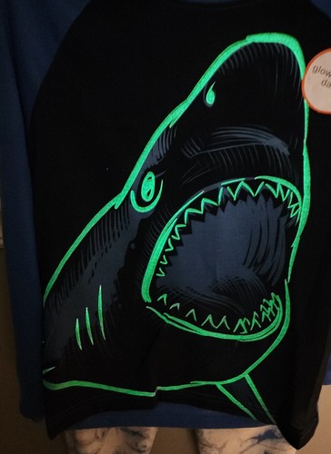 BOYS SHARK GITD 2 PIECE PAJAMA LONG SLEEVE T-SHIRT & PANTS SIZE XS (4 - 5) NEW - Picture 12 of 12
