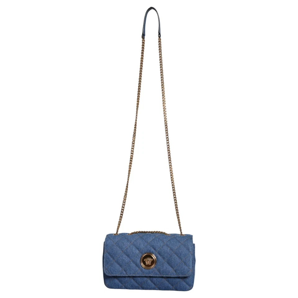Bolso Bandolera VERSACE Azul Acolchado Denim Cuero Hombro Mujer Borse 1500usd Foto 2 de 4