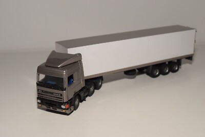 A71 1:50 TEKNO DAF 95 LKW WITH TRAILER GREY WHITE NEAR MINT CONDITION