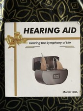 Rechargeable Behind Ear Hearing Aid Amplifier Set w/ Charging Case Open Box K06