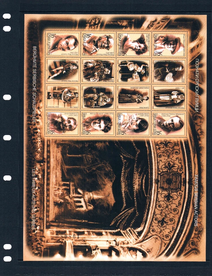 Valor Scott de $6,50 - Serbia Stars of Stage & Screen 2003 s/s CV MNH NH UMM Foto 2 de 4