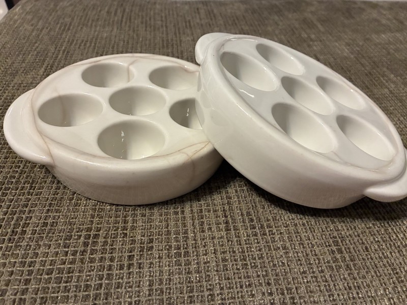 TWO Vintage Hall 1154 Escargot Dish White Baking Dishes 6 Hole