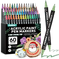 FUMILE 60 Colors Acrylic Paint Markers Dual TipFine and Brush Tip, Acrylic Pa...