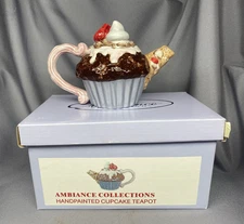 AMBIANCE COLLECTIONS "Cupcake" Hand Painted Teapot Original Box