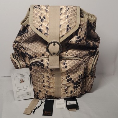  Roberto Cavalli/Le SportSac Animal Print Backpack Beige Black Silver Hardware