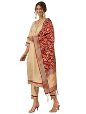 Women's Embroidered Viscose Rayon Kurta with Pant  Banarasi Silk Dupatta Set