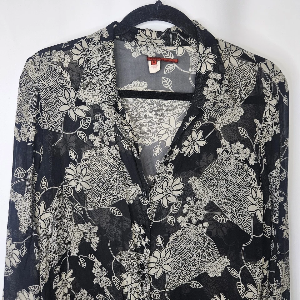 Blusa Camisa Para Mujer 100% Seda Con Botones Años 80 Talla Pequeña Semi Transparente Negocios De Colección  Foto 2 de 4