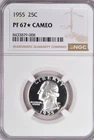 1955 Washington Quarter Proof NGC PF 67 STAR CAMEO PR 67* CAM Frosty Silver Coin