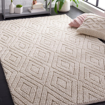 Handmade Moroccan Boho Accent Rug 3' X 5' - Ivory Wool for High Traffic Areas