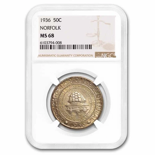 1936 Norfolk Silver Commemorative Half Dollar MS-68 NGC