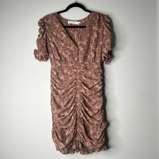 ASTR The Label Taupe Pink Floral Print Ruched Mini Dress Women's Medium M