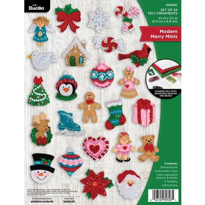 Bucilla Felt Ornament Applique Kit Set of 24 Modern Merry Minis 89828E