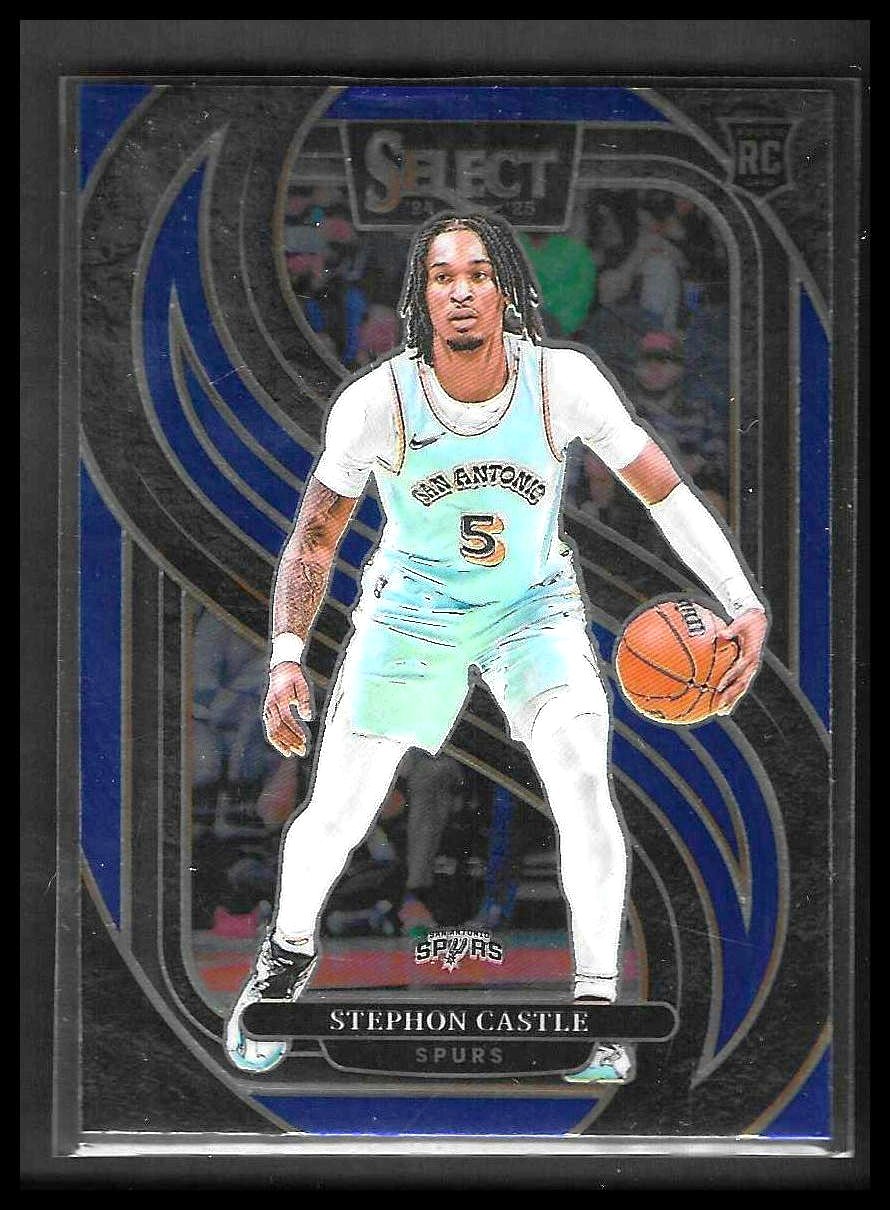 2024-25 Panini Select - Premeir Level Stephon Castle #175 Blue Prizm Spurs (RC)